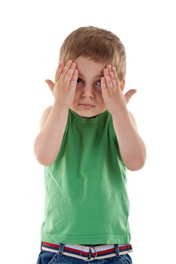 Boy with his hands covering the eyes clipart