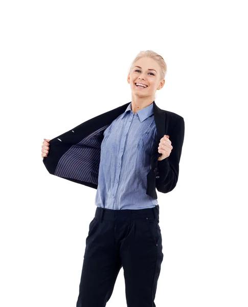 Affärskvinna som håller hennes jacka — Stockfoto