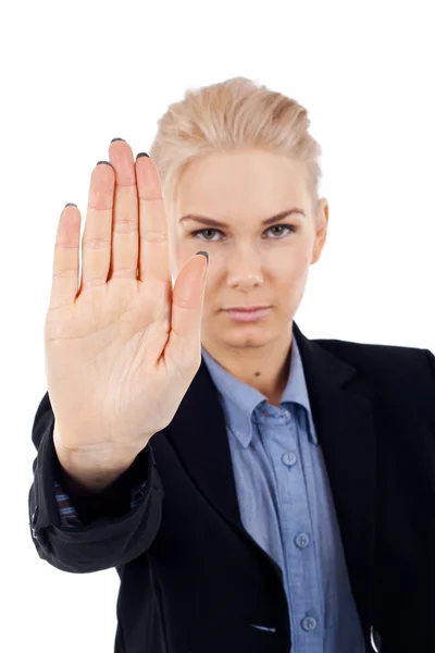Business woman making a stop gesture — Stock Photo, Image