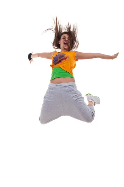 Dançarino estilo moderno fazendo um salto de energia — Fotografia de Stock