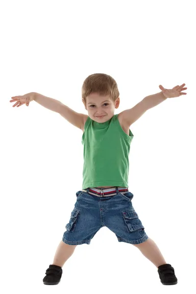 Gelukkig jongetje met handen in de lucht — Stockfoto