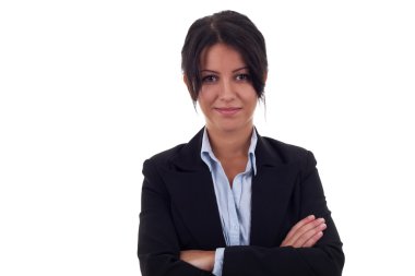 Business woman smiling with arms crossed clipart