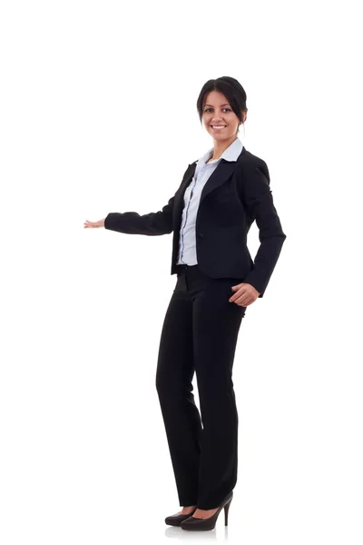 Lächelnde Geschäftsfrau präsentiert — Stockfoto