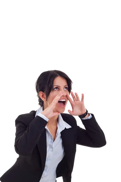 Молодая деловая женщина кричит — стоковое фото