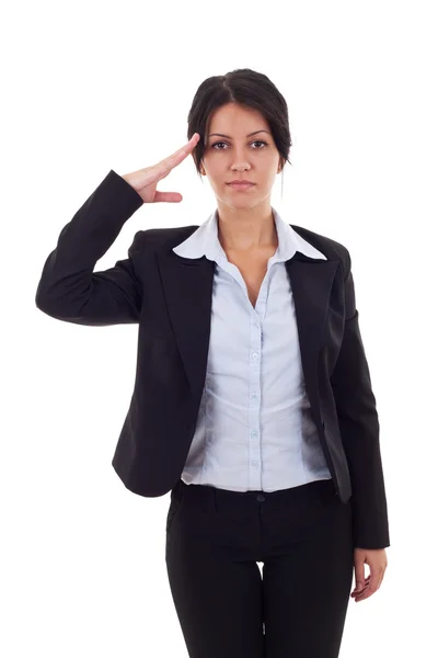 Business woman saluting — Stock Photo, Image