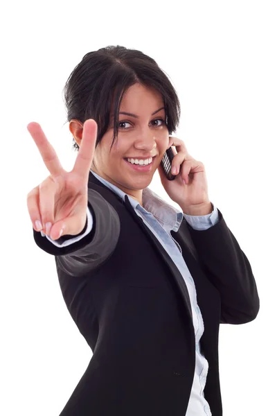 Γυναίκα των επιχειρήσεων ευτυχής με τηλέφωνο — Φωτογραφία Αρχείου