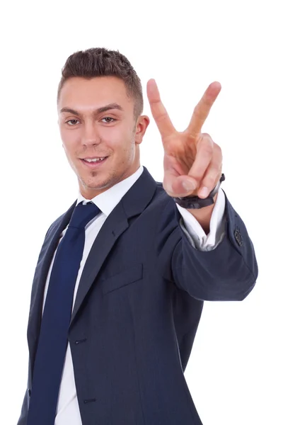 Очень счастливый успешный жест бизнесмен — стоковое фото