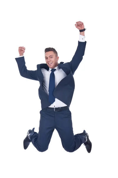 Feliz hombre de negocios saltando en el aire — Foto de Stock