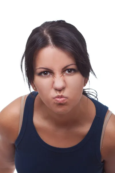 制作一张生气的脸的女人 — 图库照片