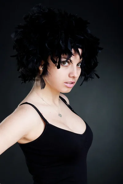 Woman wearing a black wig — Stock Photo, Image