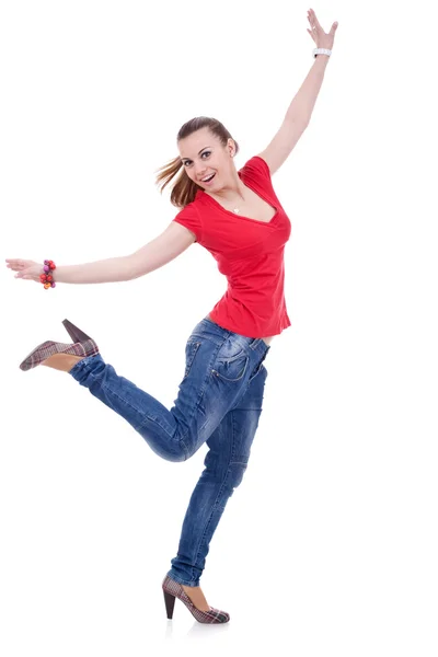 Giovane donna di stretching felice — Foto Stock