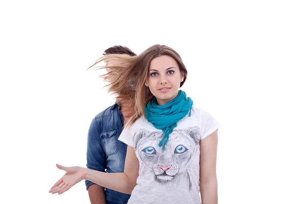 Woman fluttering hair on her boyfriend — Stock Photo, Image