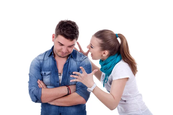 Woman screaming at her boyfriend — Stock Photo, Image