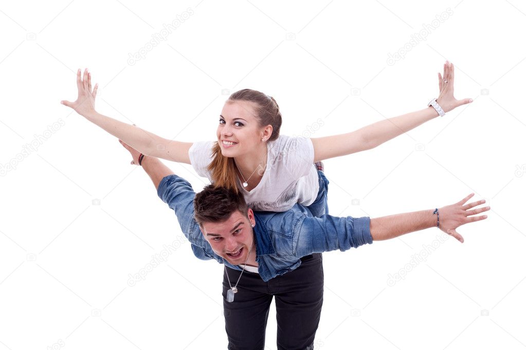 Couple flying together