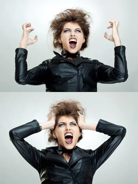 Frustrata e arrabbiata donna sta urlando — Foto Stock