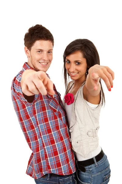 Couple pointing at the camera — Stock Photo, Image