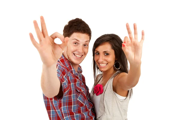 Couple making ok gesture — Stock Photo, Image