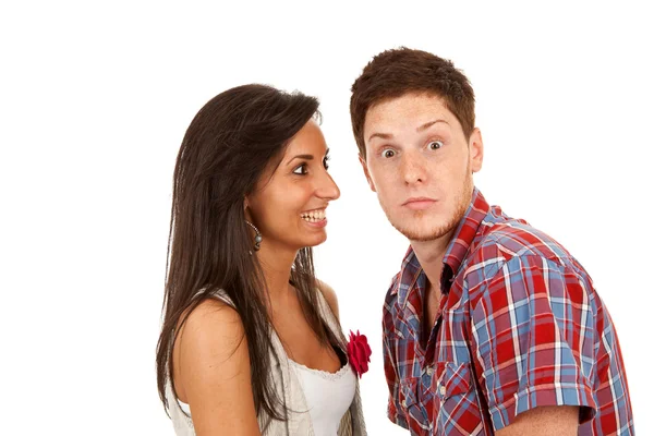 Surprised couple over white — Stock Photo, Image