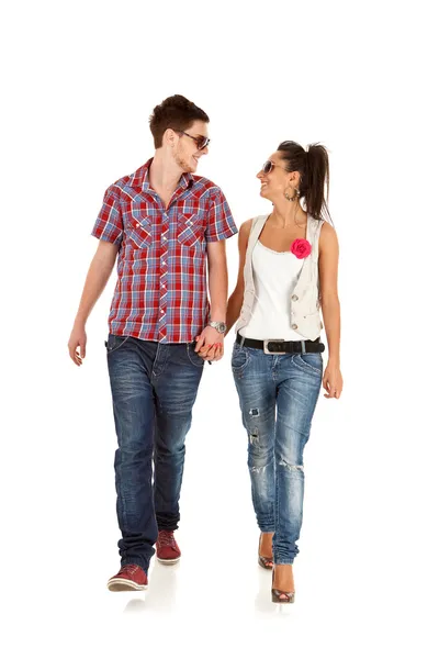 Casual couple is walking — Stock Photo, Image