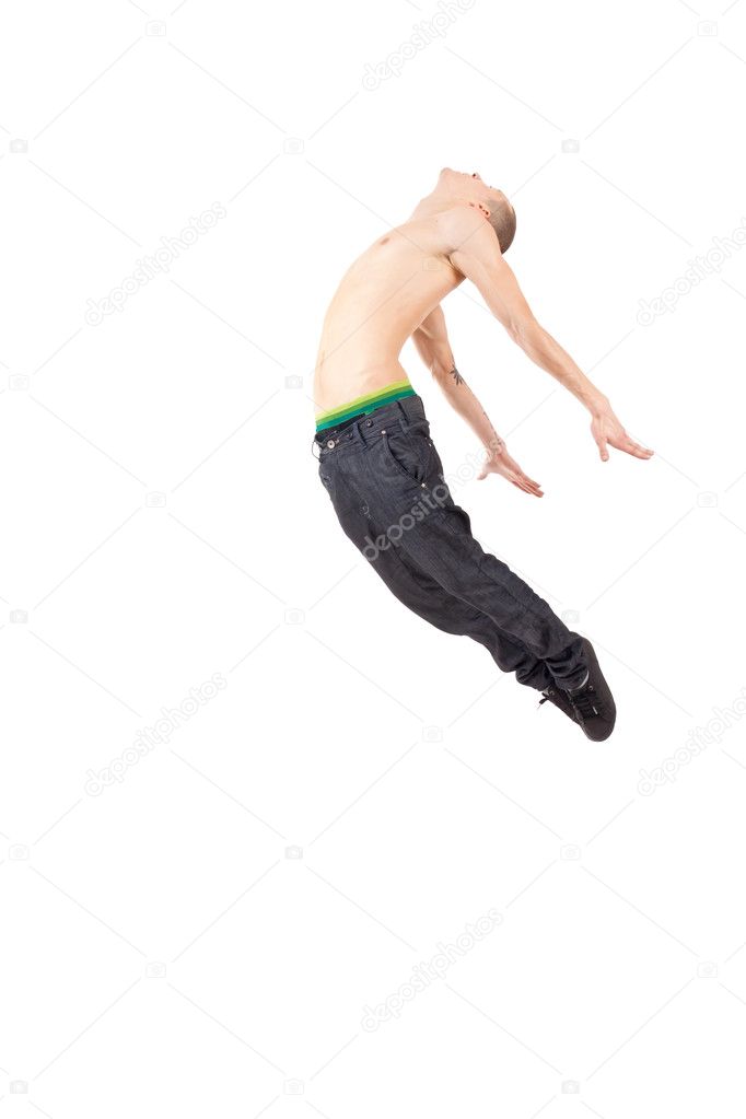 Stylish modern ballet dancer jumping
