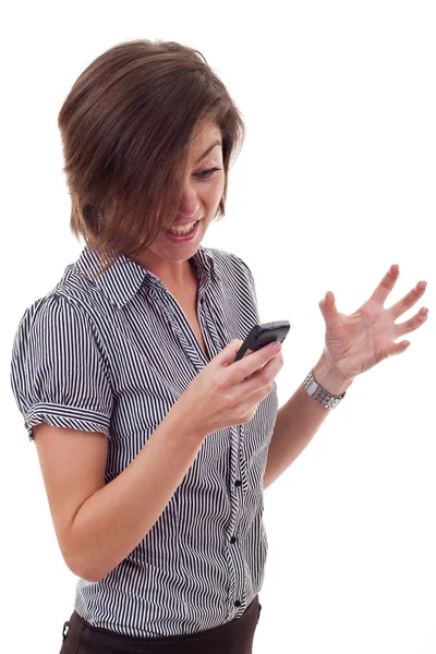Angry business woman with mobile phone — Stock Photo, Image