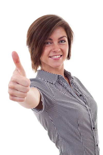 Business woman making thumb up gesture — Stock Photo, Image
