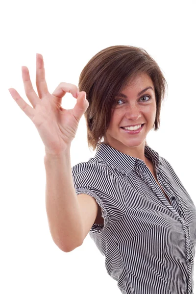 Young business woman indicating ok sign — Stock Photo, Image