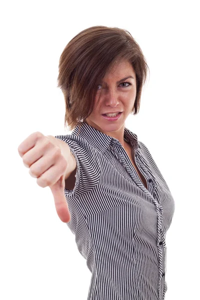 Business woman gesturing thumbs down — Stock Photo, Image