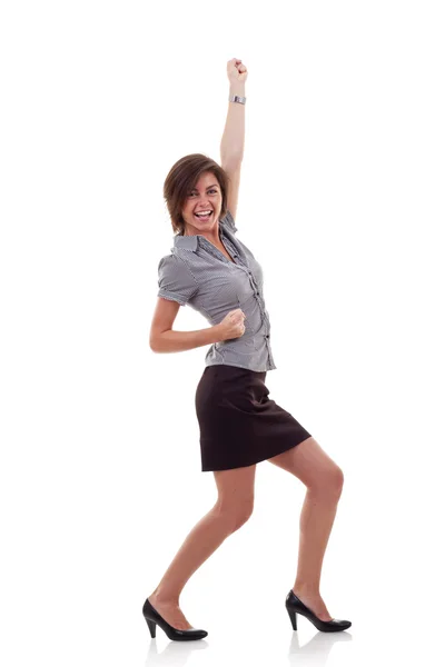 Счастливая деловая женщина выигрывает — стоковое фото