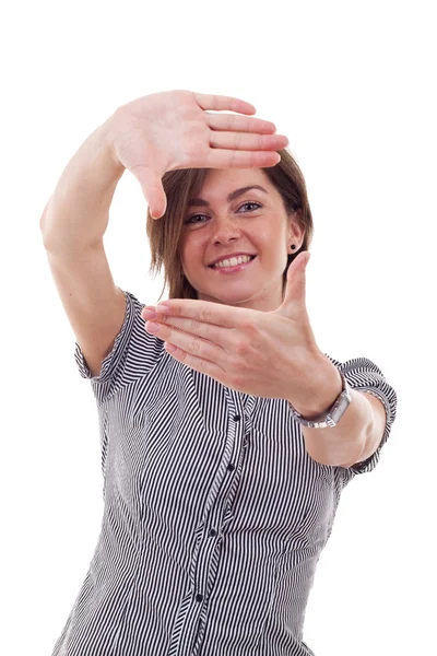 Γυναίκα των επιχειρήσεων που κάνει ένα χέρι πλαίσιο — Φωτογραφία Αρχείου