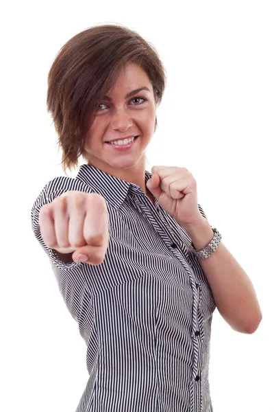 Business woman getting into a fight — Stock Photo, Image