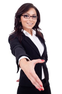 Businesswoman giving hand for handshake clipart