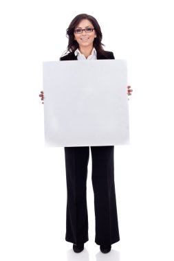 Business womanholding a white blank board clipart