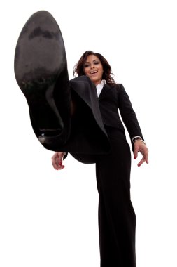 Business woman stepping on something clipart