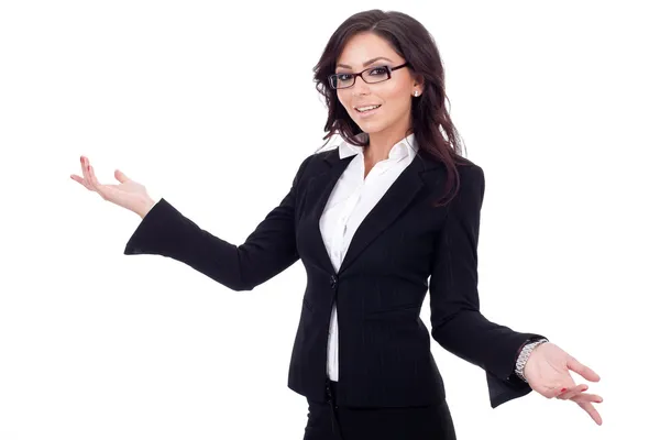 Geschäftsfrau lächelt mit offenen Armen — Stockfoto