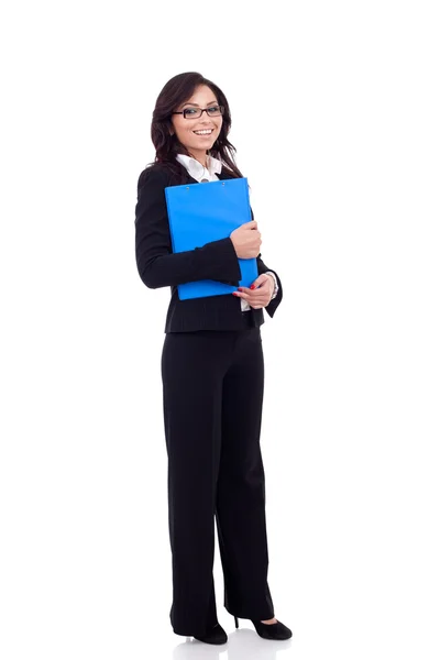 Obchodní žena držící schránky — Stock fotografie