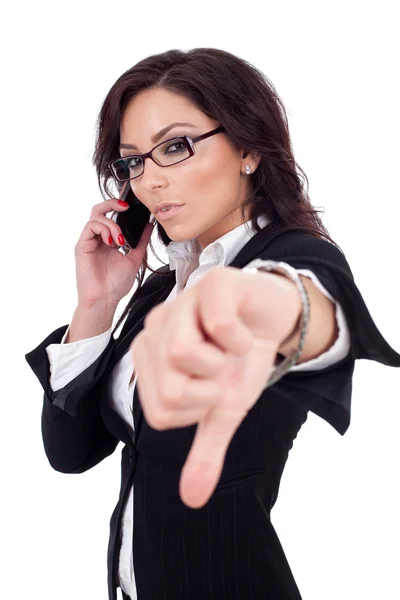 Affärskvinna med tumme ner gest — Stockfoto