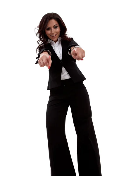 Beautiful business woman pointin — Stock Photo, Image