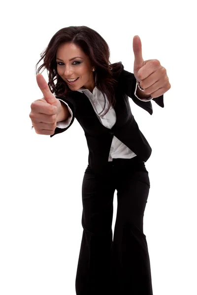 Бізнес-леді піднімається на великий палець обома руками — стокове фото