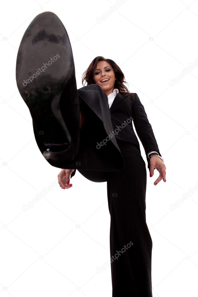 Business woman stepping on something