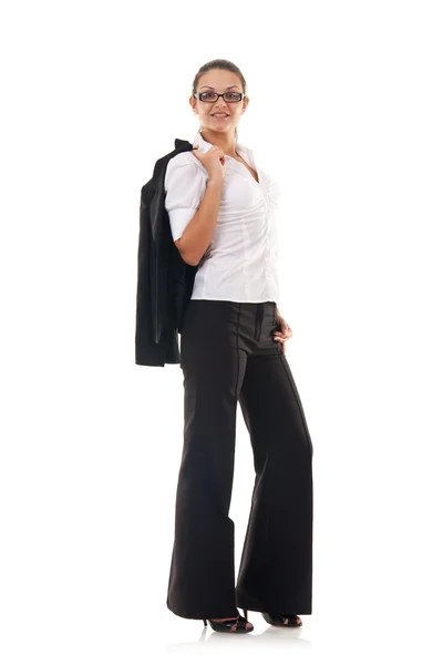 비즈니스 여자 어깨에 그녀의 외 투 — 스톡 사진