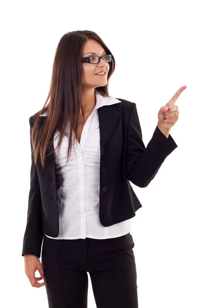 Business woman wijzend naar haar kant — Stockfoto