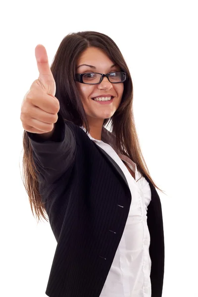 Mujer de negocios haciendo señal ok — Foto de Stock