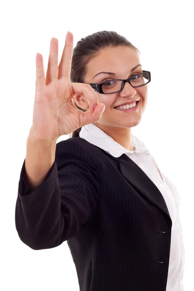 Donna d'affari che indica segno ok — Foto Stock