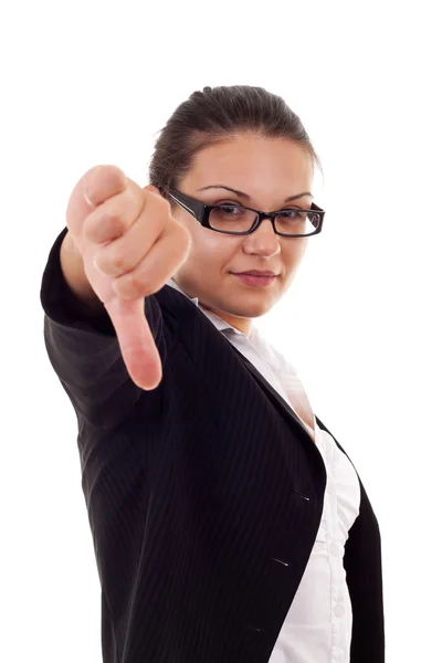Mujer de negocios señalando pulgares hacia abajo — Foto de Stock