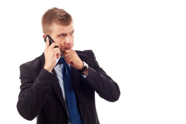 Business man talking on cell phone clipart