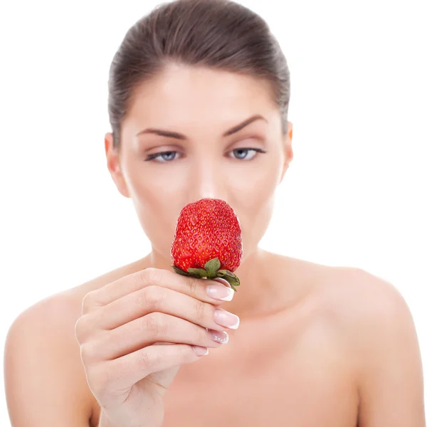 Woman holding strawberry — Stock Photo, Image