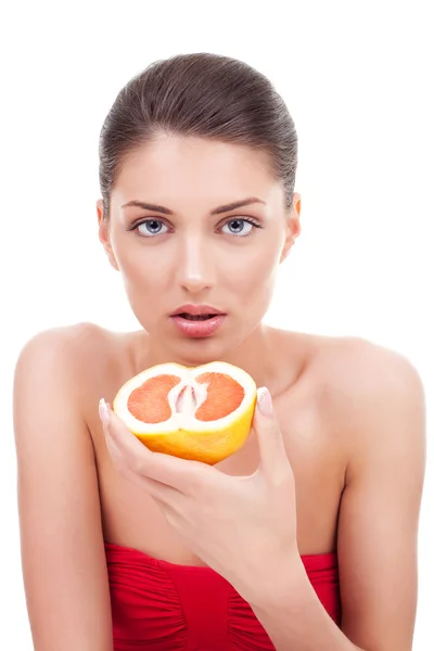 Žena s grapefruit — Stock fotografie