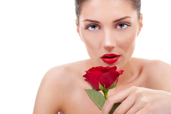 Mooie vrouw met roos — Stockfoto