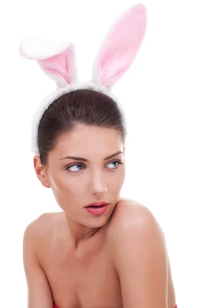 stock image Woman wearing cute bunny ears